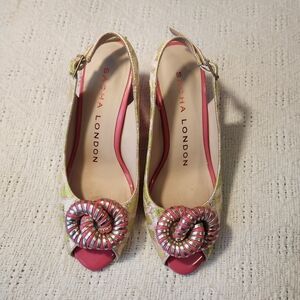 Sacha London Pink and Green Funky Women's Leather Heels Size 7